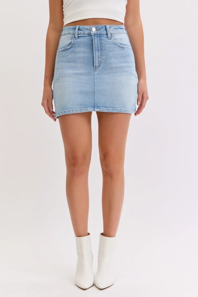 Basic Mid Waisted Mini Skirt | Light Denim