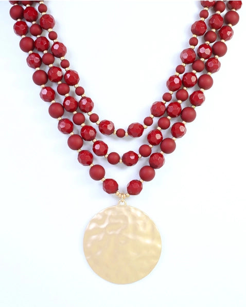 Abbott Beaded Pendant Necklace Dark Red