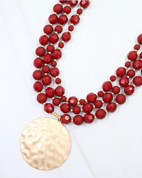 Abbott Beaded Pendant Necklace Dark Red