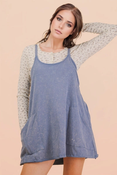 Mineral Washed Knit Mini Dress with Shorts Inside | Denim