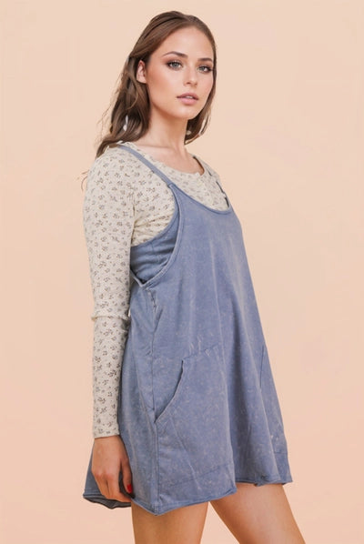 Mineral Washed Knit Mini Dress with Shorts Inside | Denim