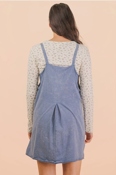 Mineral Washed Knit Mini Dress with Shorts Inside | Denim