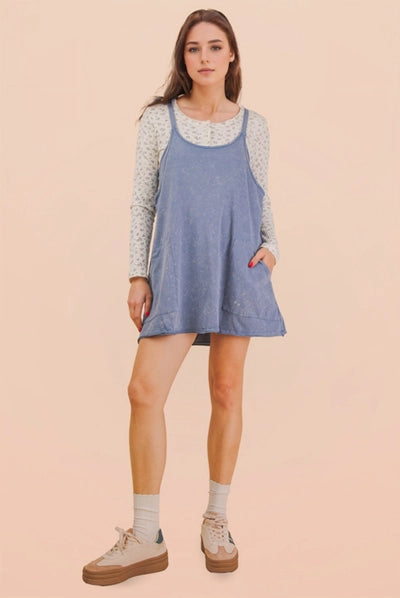 Mineral Washed Knit Mini Dress with Shorts Inside | Denim