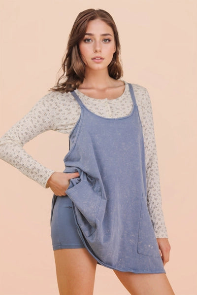 Mineral Washed Knit Mini Dress with Shorts Inside | Denim