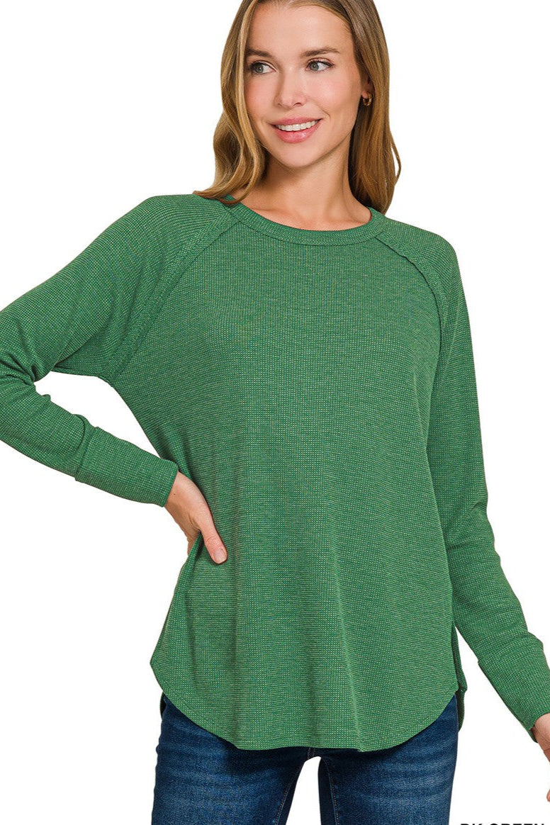 Baby Waffle Long Sleeve Top | Dark Green