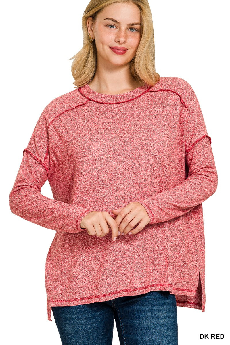 Soft Mélange Hacci Exposed Seam Hi-low Tee | Dark Red