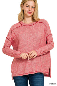 Soft Mélange Hacci Exposed Seam Hi-low Tee | Dark Red