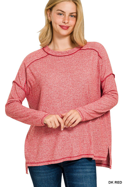 Soft Mélange Hacci Exposed Seam Hi-low Tee | Dark Red