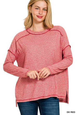 Soft Mélange Hacci Exposed Seam Hi-low Tee | Dark Red