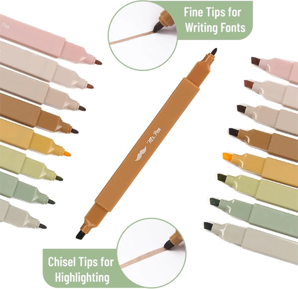 Dual Tip Aesthetic Highlighters, 8 Pcs, Chisel & Fine Tips