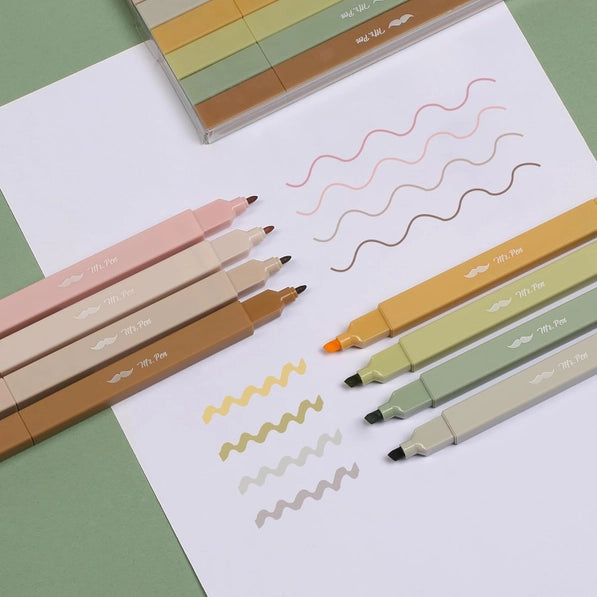 Dual Tip Aesthetic Highlighters, 8 Pcs, Chisel & Fine Tips
