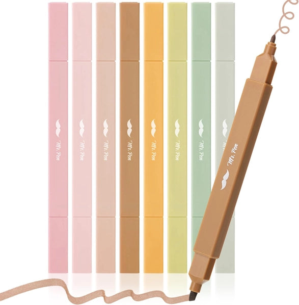 Dual Tip Aesthetic Highlighters, 8 Pcs, Chisel & Fine Tips