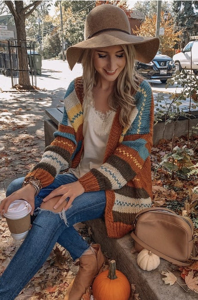 Color Block Tribal Cardigan-PLUS