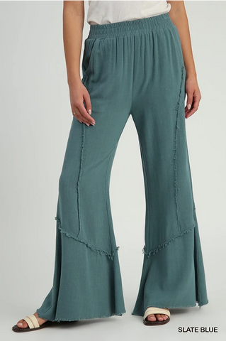 Linen Wide Leg Pants | Slate Blue