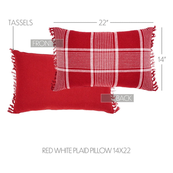 Eston Red White Plaid Pillow Fringed | 14x22