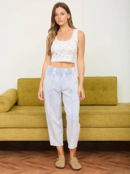 Floral Pointelle Lace Trim Sleeveless Knit Top| Ivory Multi