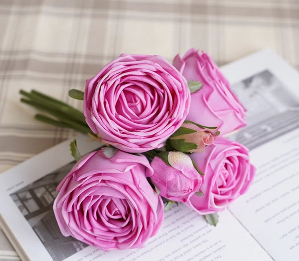 6-stem Bundle-Real Touch Rose Bouquet | Begonia Fuchsia