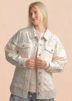 Oversized Floral Printed Cotton Jacket | Cream