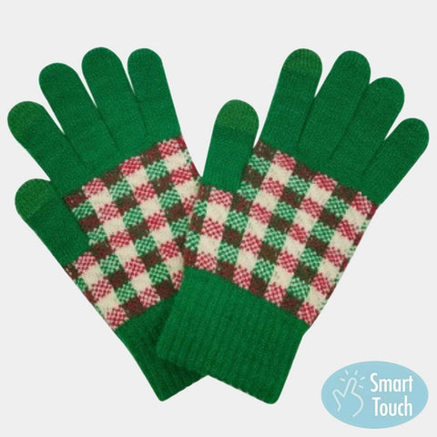 Checker Holiday Smart Touch Gloves | Green