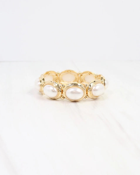 Galant Framed Pearl Stretch Bracelet | Gold