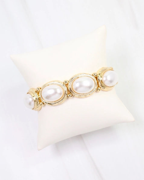 Galant Framed Pearl Stretch Bracelet | Gold