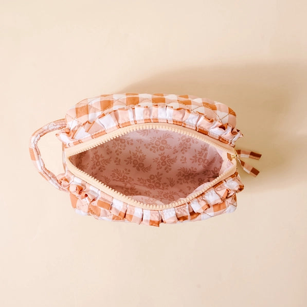 Essentials Quilted Cosmetic Pouch-Maple Gingham