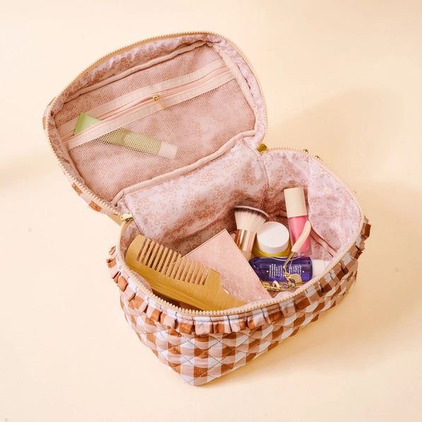 Glam & Go Quilted Cosmetic Bag-Maple Gingham