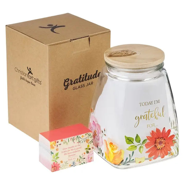 Today I'm Grateful for Orange Daisy Glass Gratitude Jar w/ Cards