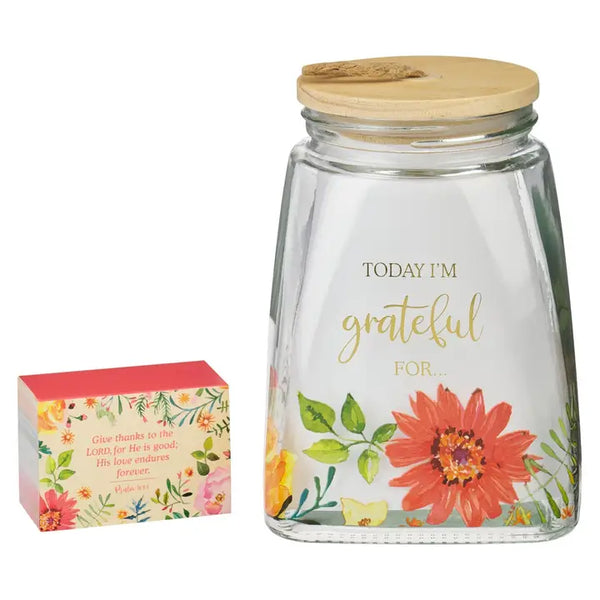 Today I'm Grateful for Orange Daisy Glass Gratitude Jar w/ Cards