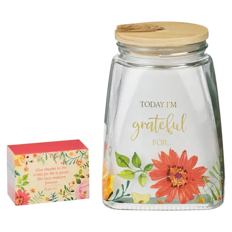 Today I'm Grateful for Orange Daisy Glass Gratitude Jar w/ Cards