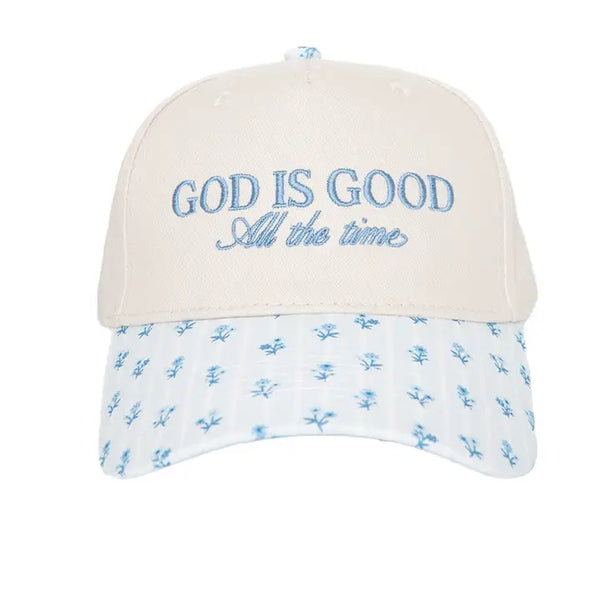 God Is Good All the Time Wholesale Trucker Cap | Light Blue Floral
