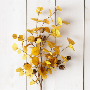 Gold Eucalyptus Branch with Mini Pinecones