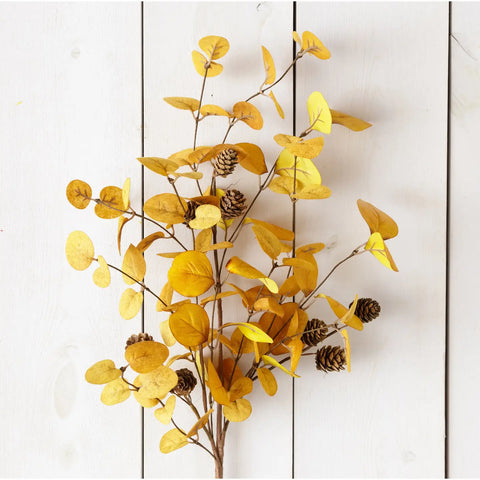 Gold Eucalyptus Branch with Mini Pinecones