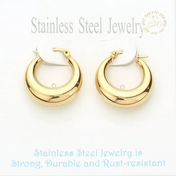 18K Gold Dipped Stainless Steel 1 Inch Metal Hoop Earrings | Gold