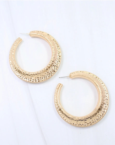 Greensboro Hammered Hoop Earring | Worn Gold