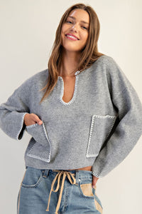 Whipstitch Patch Pocket Sweater | Grey