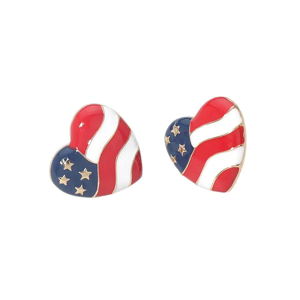 USA Flag Heart Stud Earrings | Gold