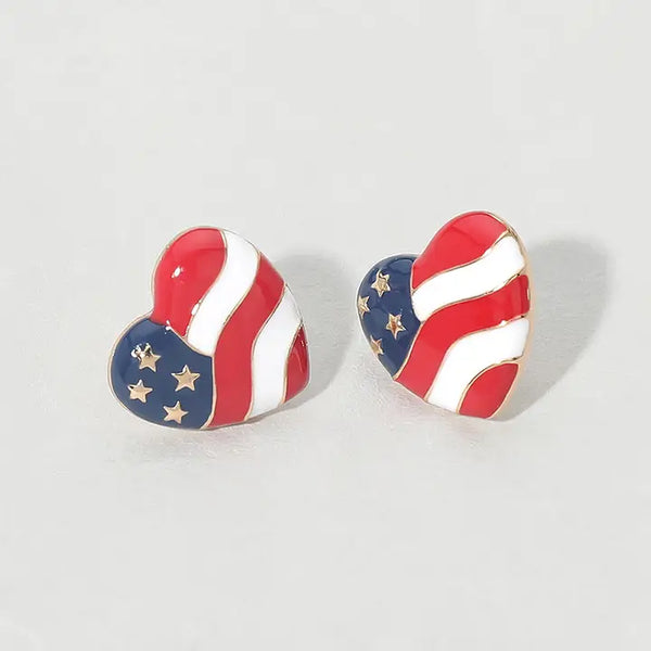 USA Flag Heart Stud Earrings | Gold