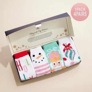 4Pairs -Snowman Holly Christmas Gift Socks