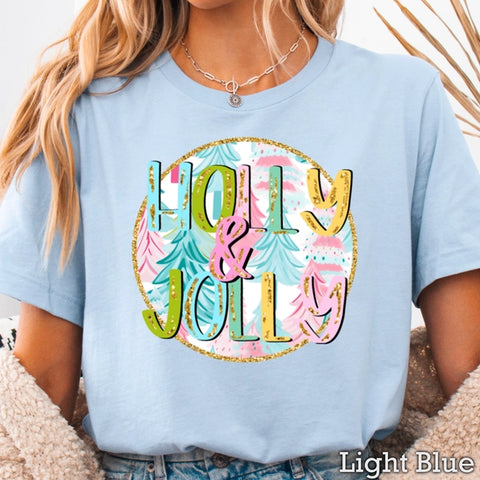 Holly and Jolly Christmas Graphic Tee | Light Blue