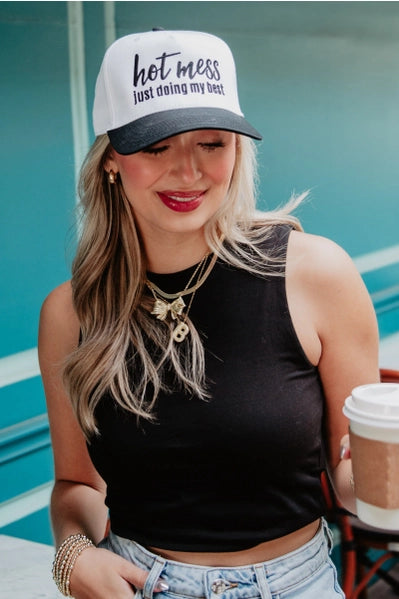 Hot Mess Just Doing My Best Two-Toned Vintage Hat Grad Gift | Black and White