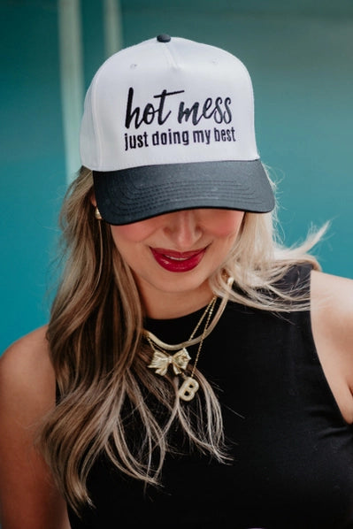 Hot Mess Just Doing My Best Two-Toned Vintage Hat Grad Gift | Black and White