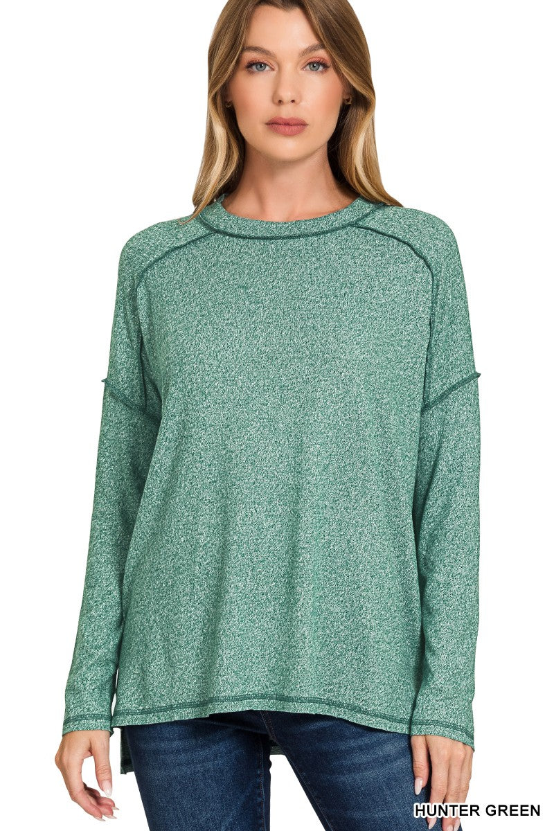 Soft Mélange Hacci Exposed Seam Hi-low Tee | Dark Green