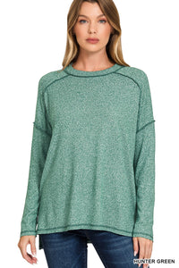 Soft Mélange Hacci Exposed Seam Hi-low Tee | Dark Green
