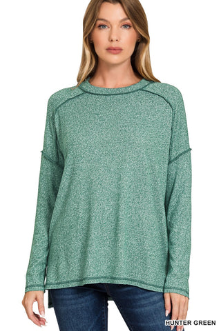 Soft Mélange Hacci Exposed Seam Hi-low Tee | Dark Green