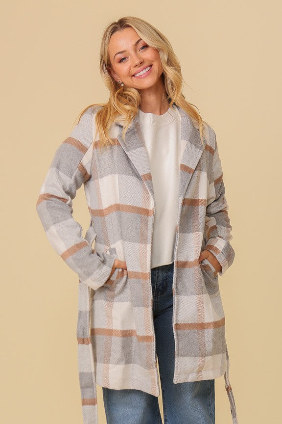 Fall Essential Plaid Print Coat | Ivory/Grey
