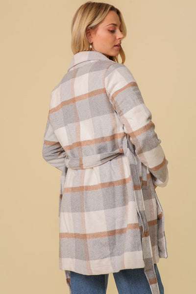 Fall Essential Plaid Print Coat | Ivory/Grey