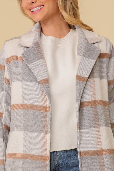 Fall Essential Plaid Print Coat | Ivory/Grey