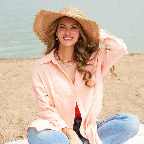 Sun Hat Gaby Woven Scalloped Wide Brim | Ivory