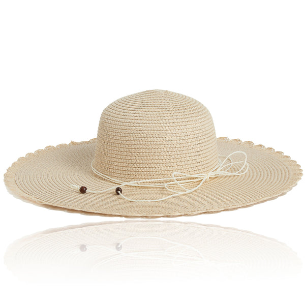 Sun Hat Gaby Woven Scalloped Wide Brim | Ivory